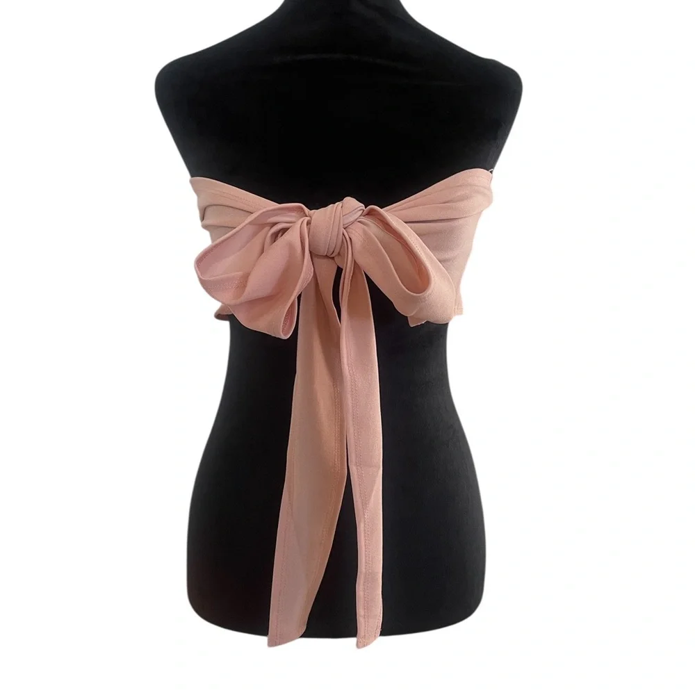 Blush pink crop long  tie tube top,New - Picture 2 of 5